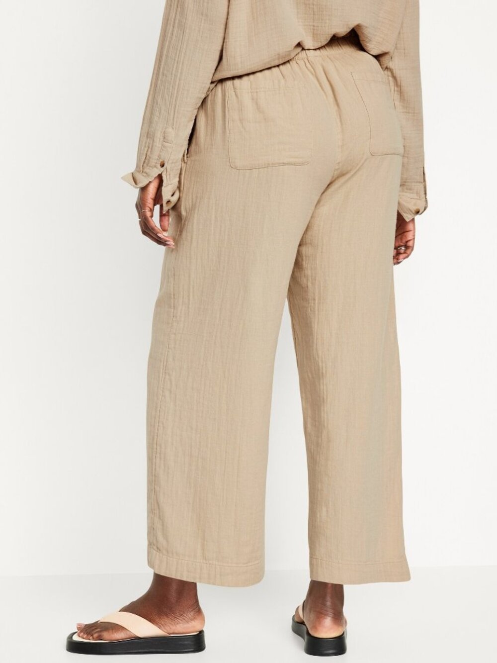 (NWT) Old Navy - tan High Waisted Crinkle Cotton Gauze Pull-On Ankle Pants - Picture 2 of 4